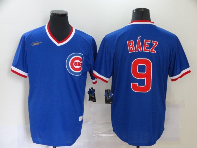 Men's Chicago Cubs Javier Baez #9 Blue Jersey